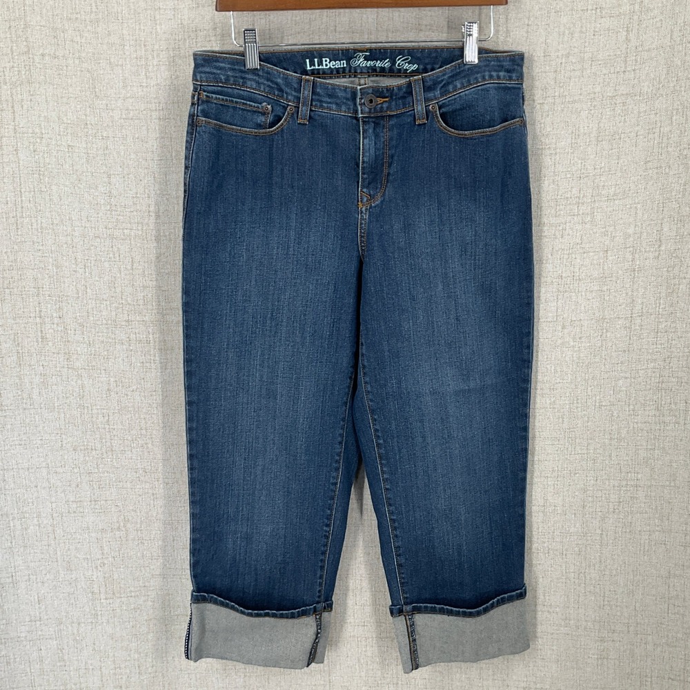 L.L.Bean Favorite Fit Cropped Jeans Womens 10 Blue Cotton Straight Stretch Capri